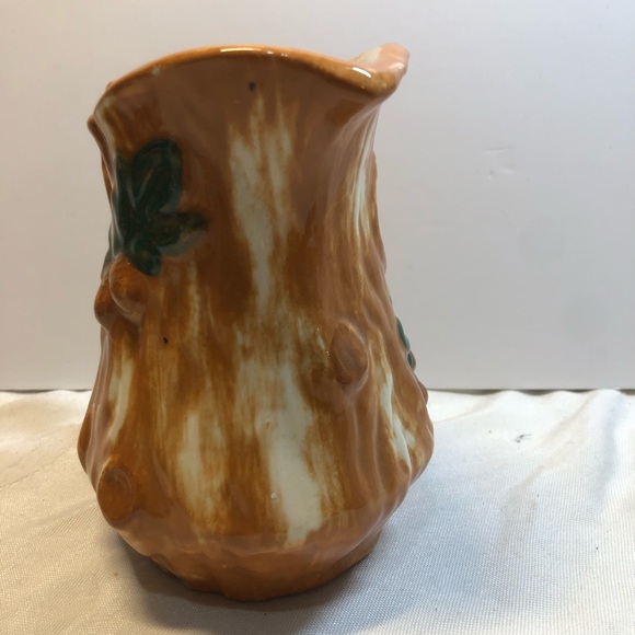 Vintage Pottery Tree Stump Bark Mushrooms Pitcher hand made signed - Picture 4 of 13